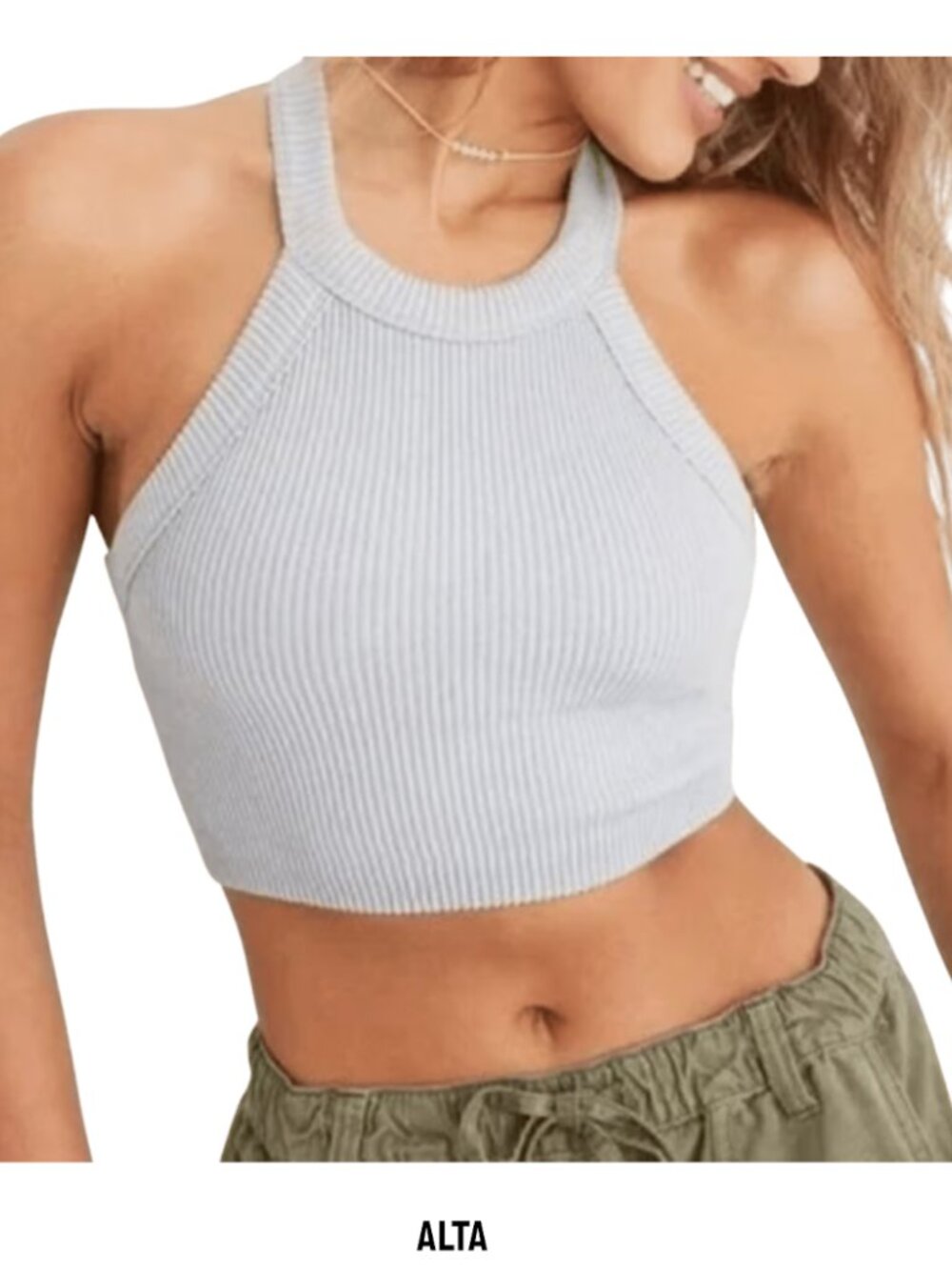 aerie Ribbed Halter Crop Top - Light Blue